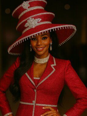 I Am The Queen Church Hat Style 1404 – Red Rhinestone Wide-Brim Couture Hat | Fi